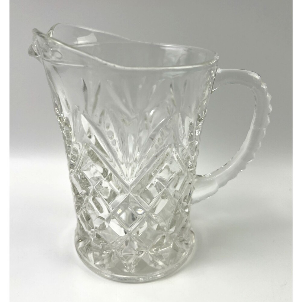 Vintage Anchor Hocking Clear "Pineapple Cut" Glass Creamer/Gravy/Syrup Pitcher